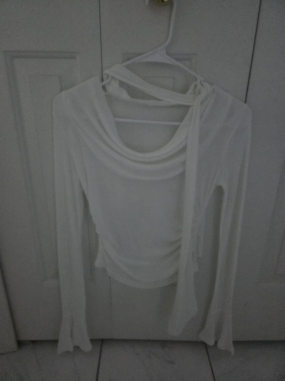 NWT-Commense White Draped Tie-Neck Long Sleeve Top-SMALL